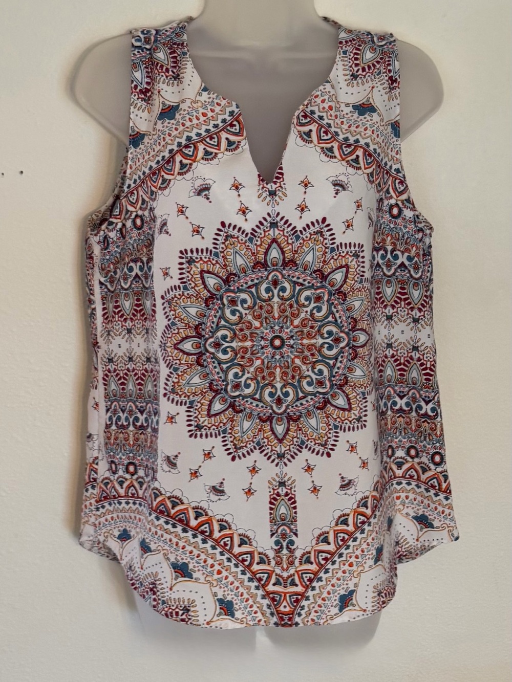 White Printed V-Neck Medallion Camisole